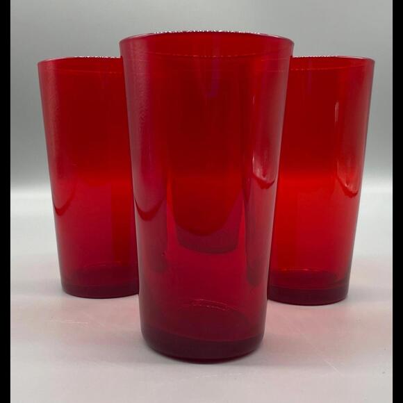 Vintage Set of Four Ruby Red Glass Tumblers - Retro - Picture 1 of 7
